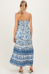 Blue Floral Twist Cutout Maternity Maxi Dress