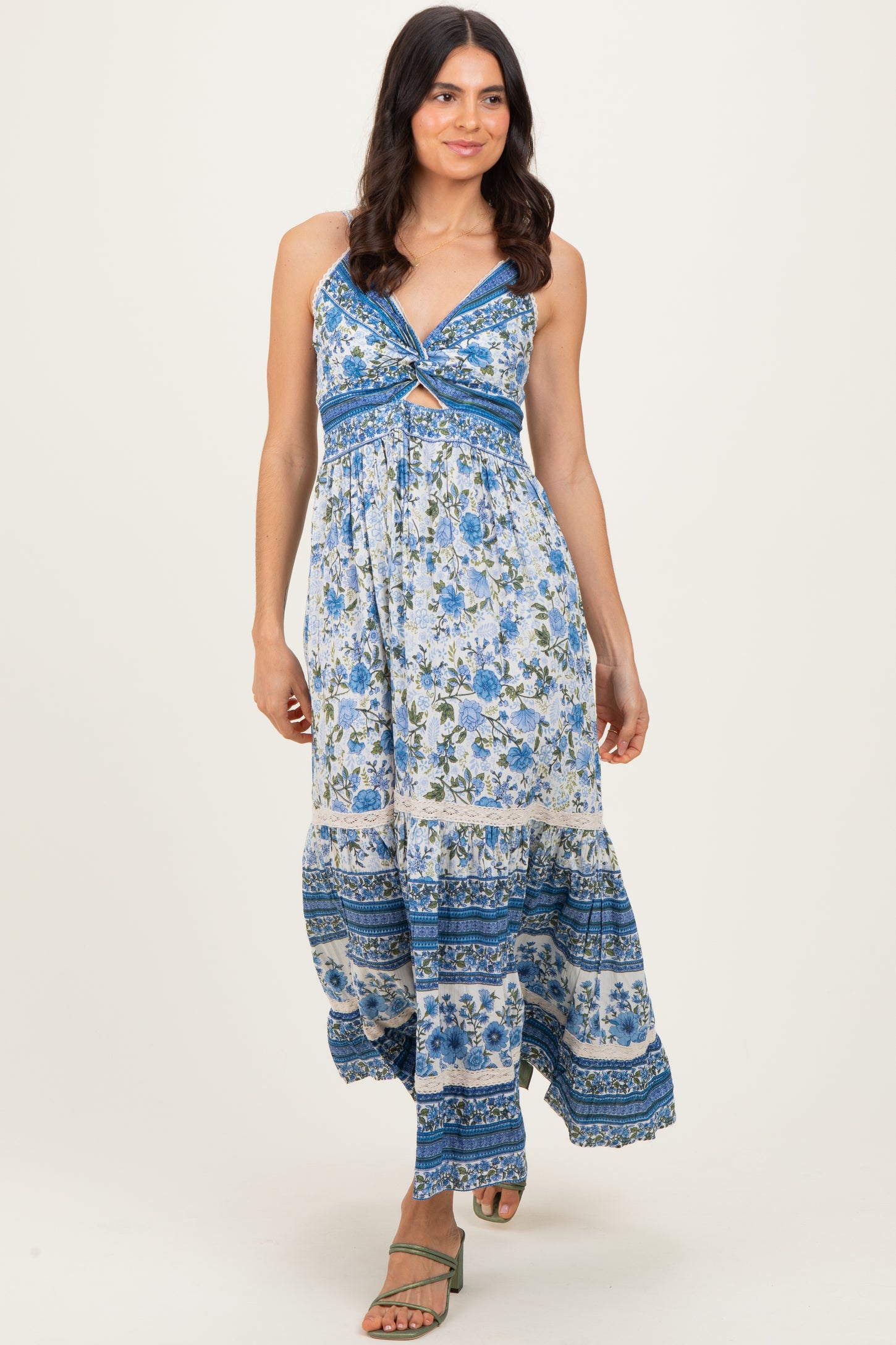 Blue Floral Twist Cutout Maxi Dress – PinkBlush
