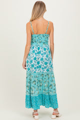 Aqua Multi Floral Print Twist Front Cutout Maternity Maxi Dress