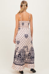 Cream Floral Border Twist Front Cutout Maternity Maxi Dress