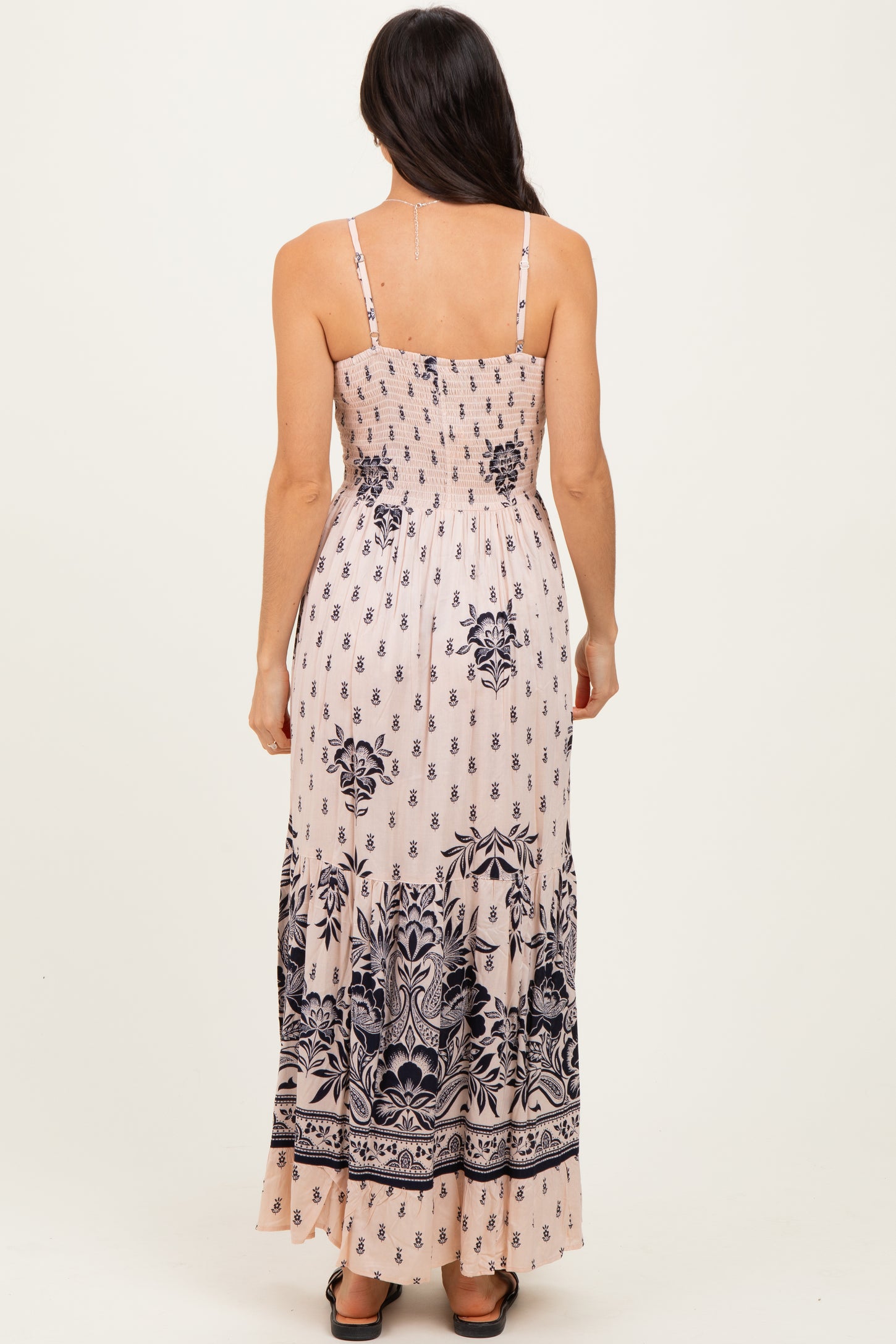 Cream Floral Border Twist Front Cutout Maxi Dress