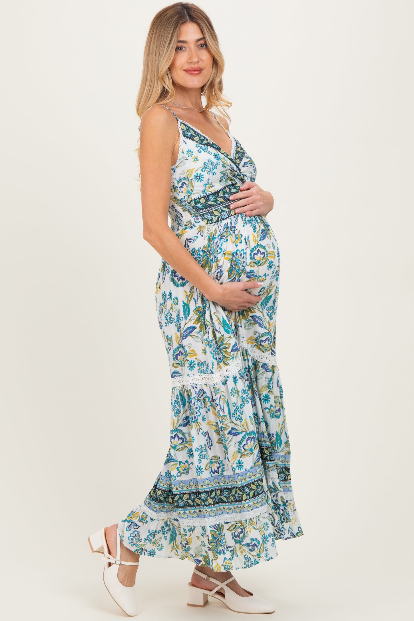 beautiful maternity maxi dresses Angel Maternity Ariana Maxi Maternity Moon Dress in Butter Cream
