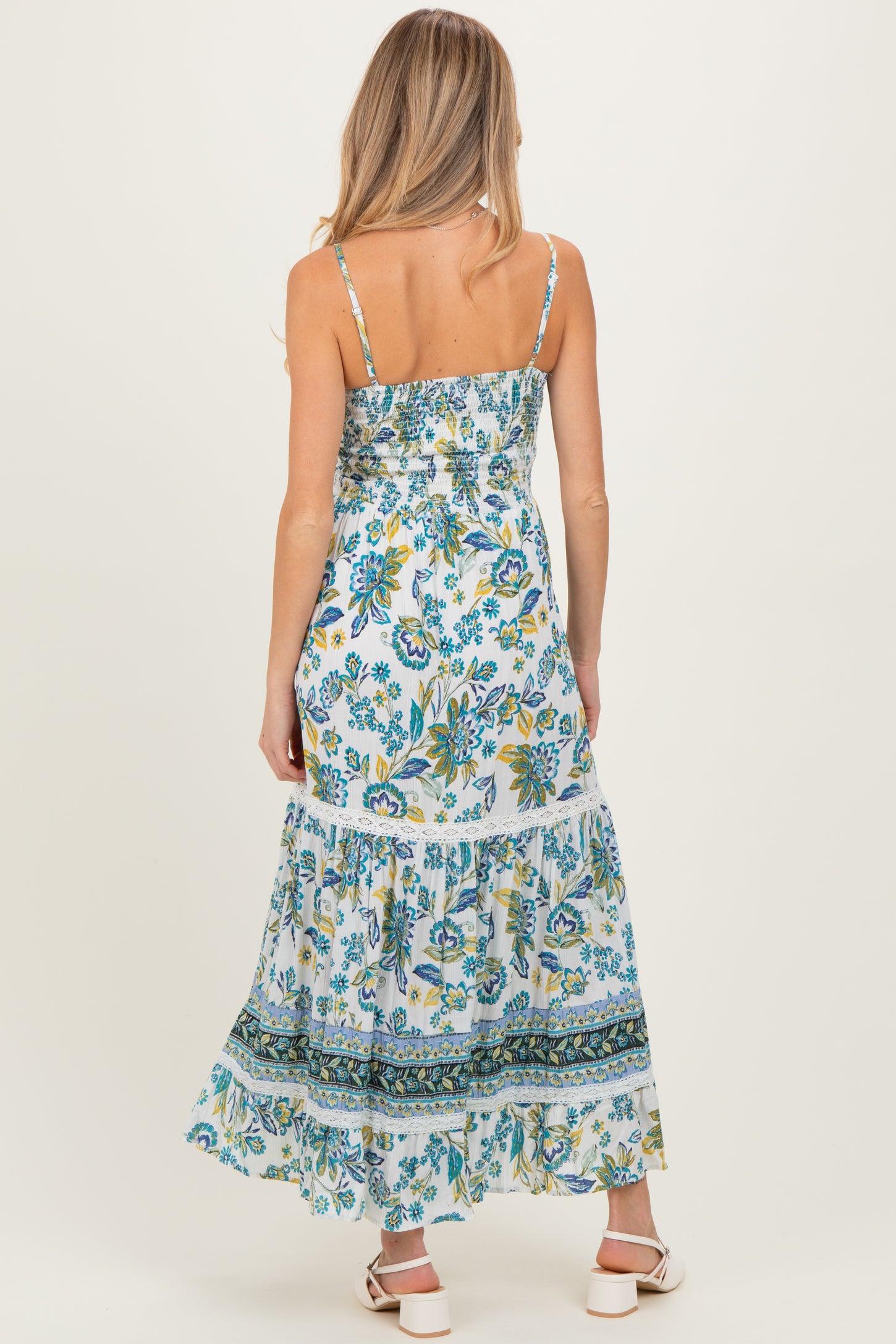 Ivory Floral Twisted Front Lace Detail Maternity Maxi Dress