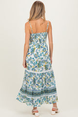 Ivory Floral Twisted Front Lace Detail Maternity Maxi Dress