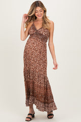 Rust Printed Twisted Front Maternity Maxi Dress