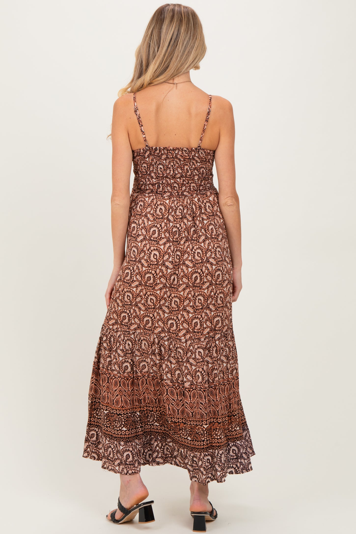 Rust Printed Twisted Front Maternity Maxi Dress