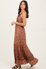 Rust Printed Twisted Front Maxi Dress