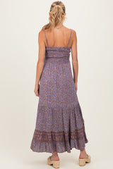 Charcoal Printed Twisted Front Maternity Maxi Dress