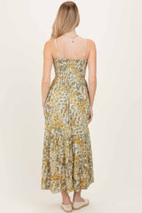 Beige Paisley Floral Twisted Front Maxi Dress