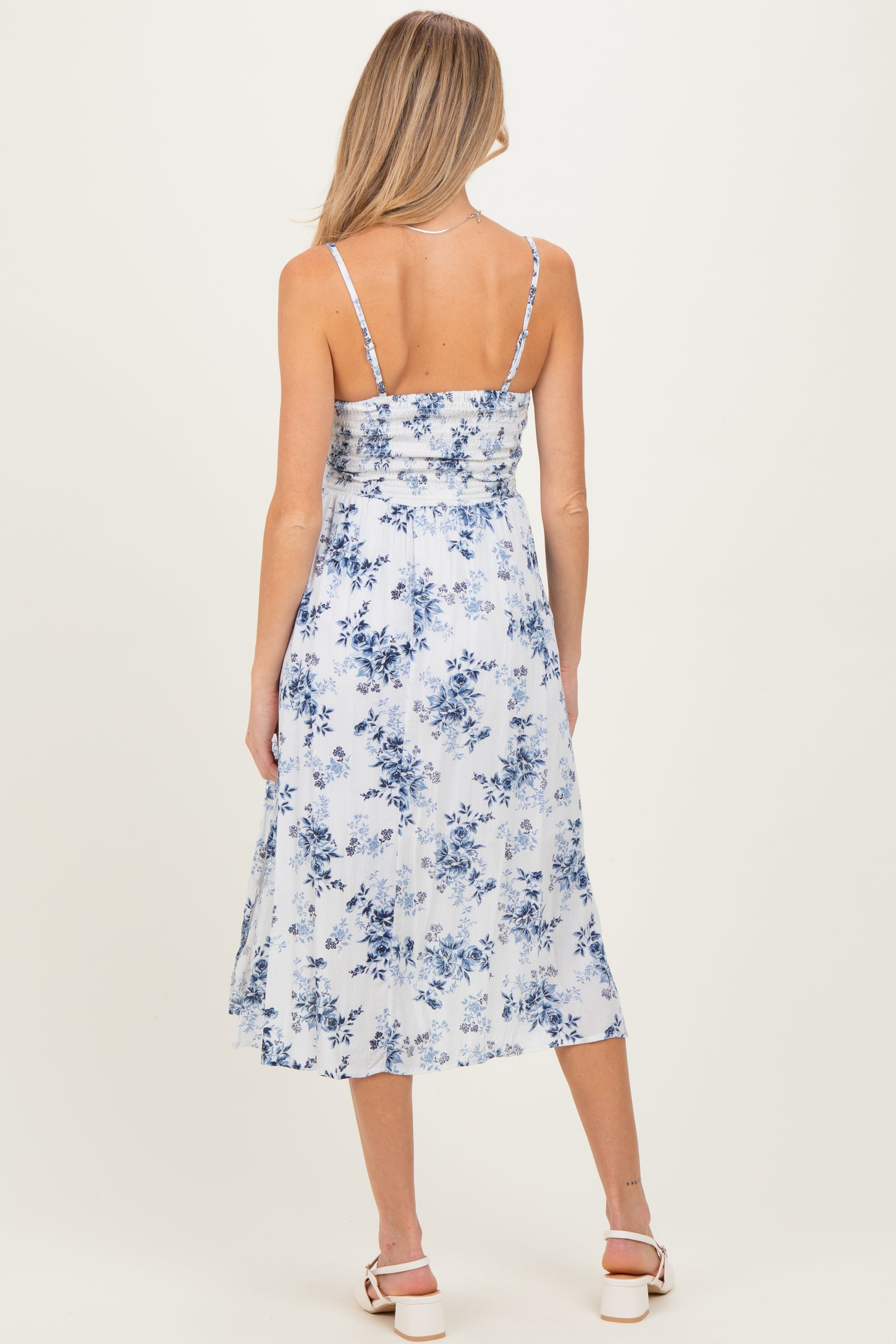 White Blue Floral Twisted Front Maternity Midi Dress  PinkBlush