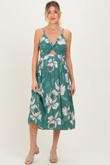 Jade Floral Twisted Front Cutout Maternity Midi Dress