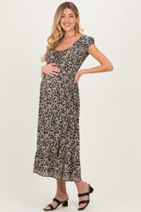 Black Floral Twisted Back Cutout Maternity Midi Dress