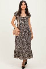 Black Floral Twisted Back Cutout Midi Dress