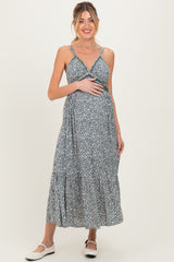 Olive Floral Lace Detail Strappy Maternity Maxi Dress