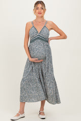 Olive Floral Lace Detail Strappy Maternity Maxi Dress