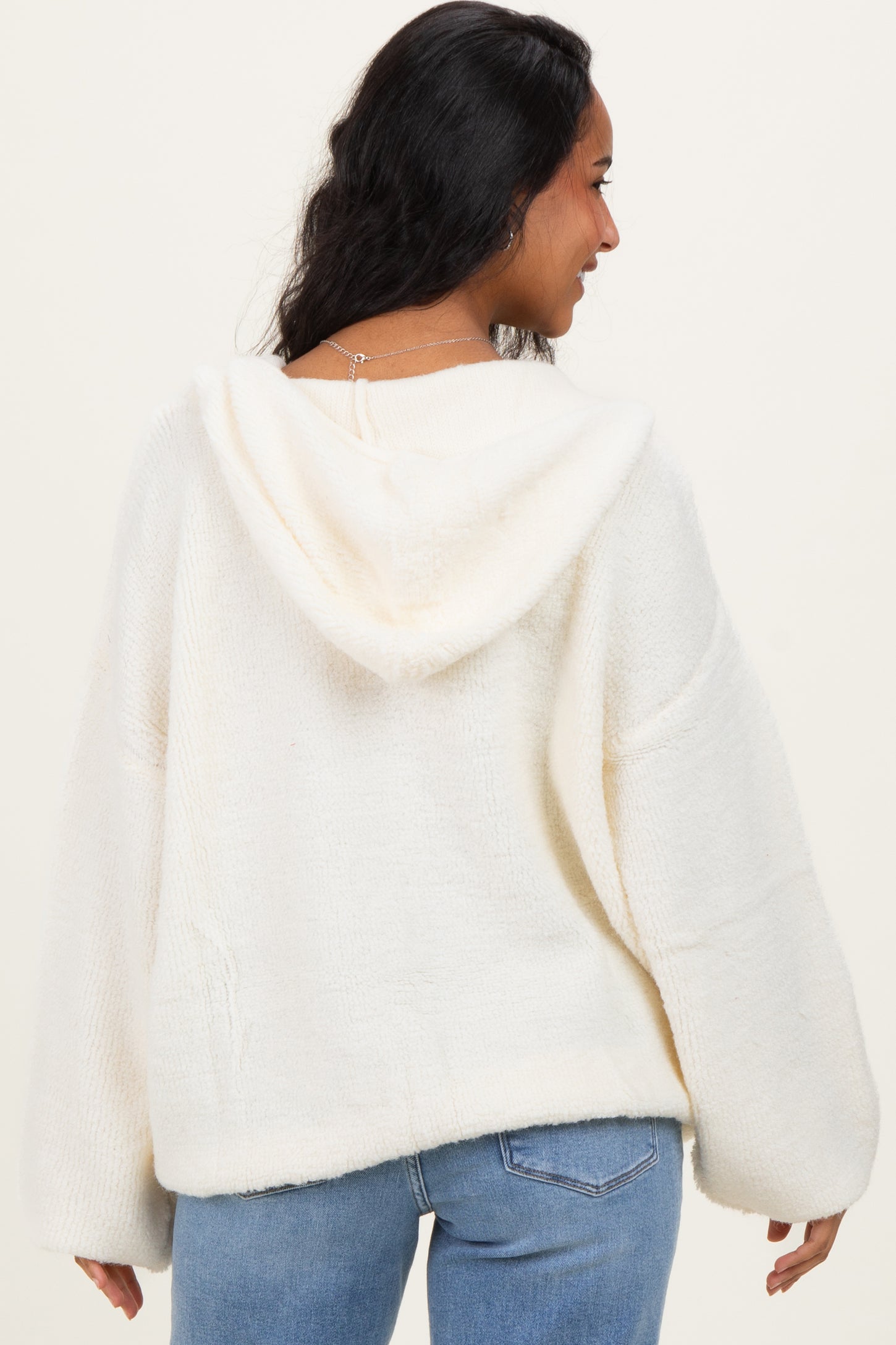 Cream Half Zip Hoodie Maternity Sweater