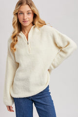 Cream Half Zip Hoodie Sweater