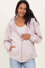 Light Pink Oversized Maternity Zip Up Hoodie