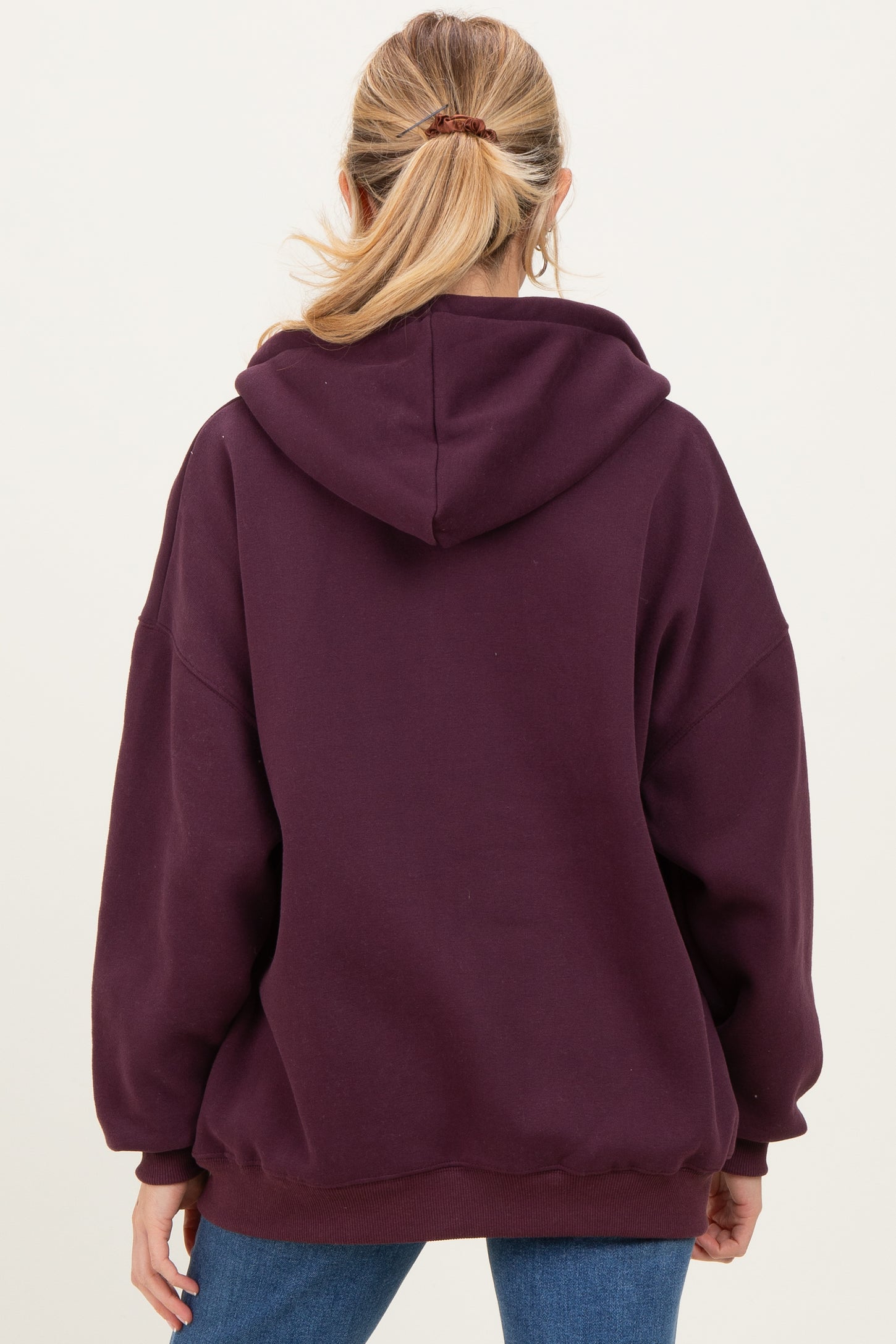 Burgundy Oversized Maternity Zip Up Hoodie