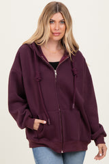Burgundy Oversized Maternity Zip Up Hoodie