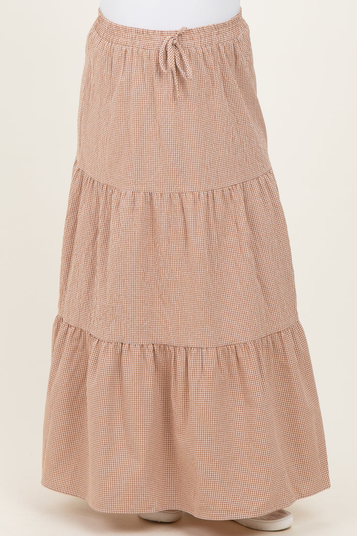 Taupe Gingham Tiered Maternity Maxi Skirt