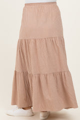 Taupe Gingham Tiered Maternity Maxi Skirt