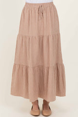 Taupe Gingham Tiered Maxi Skirt