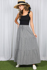 Black Gingham Tiered Maxi Skirt