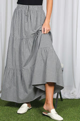 Black Gingham Tiered Maxi Skirt