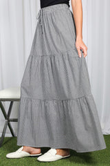 Black Gingham Tiered Maxi Skirt