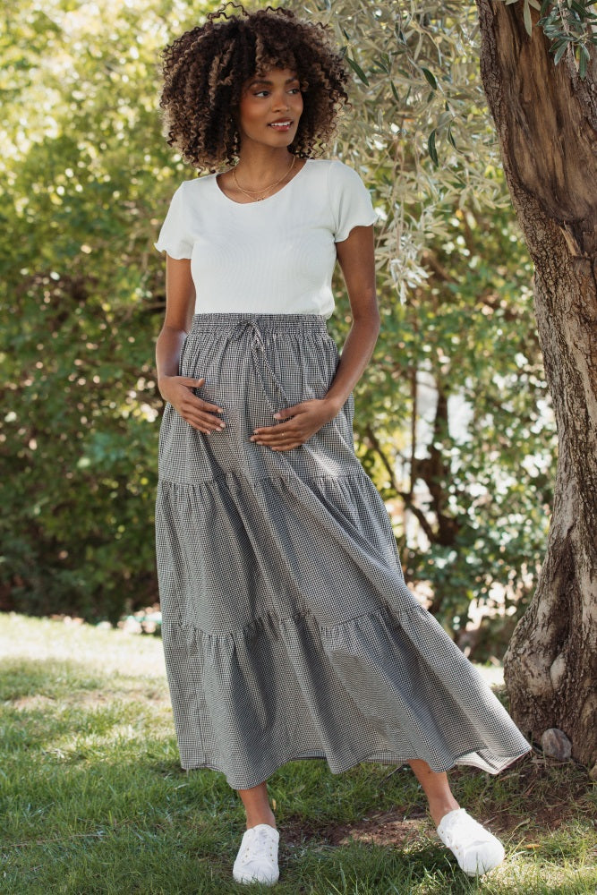 Black Gingham Tiered Maternity Maxi Skirt – PinkBlush