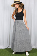Black Gingham Tiered Maternity Maxi Skirt