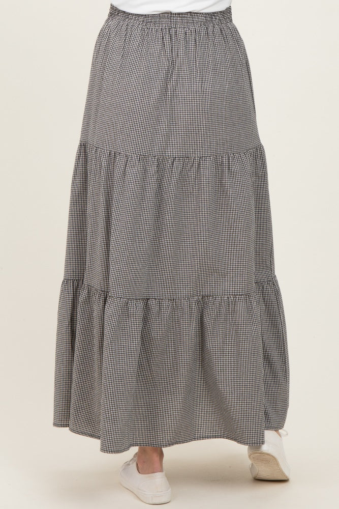 Black Gingham Tiered Maternity Maxi Skirt