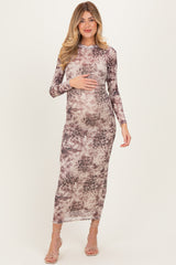 Cream Animal Print Mesh Overlay Maternity Maxi Dress