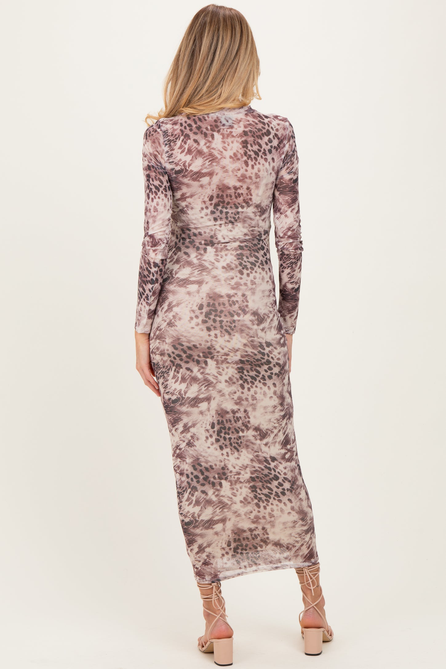 Cream Animal Print Mesh Overlay Maternity Maxi Dress