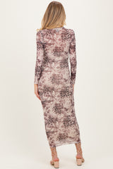 Cream Animal Print Mesh Overlay Maternity Maxi Dress