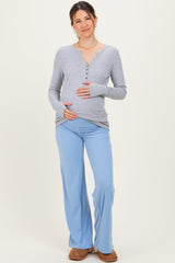 Light Blue Wide Leg Fold Over Maternity Lounge Pants