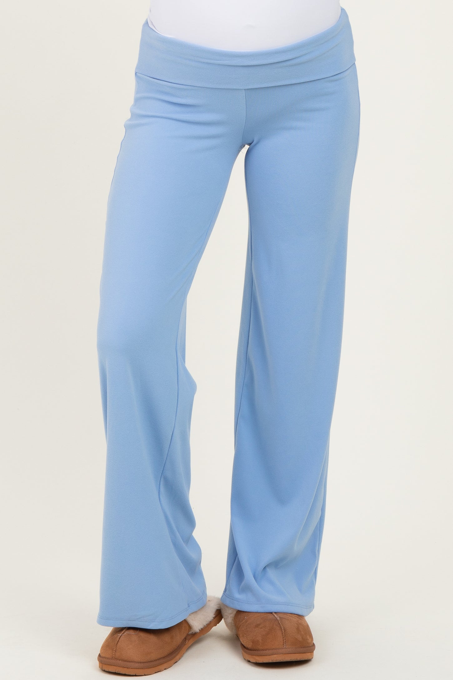 Light Blue Wide Leg Fold Over Maternity Lounge Pants