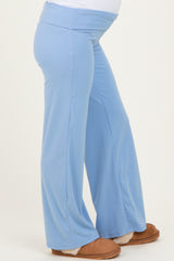 Light Blue Wide Leg Fold Over Maternity Lounge Pants