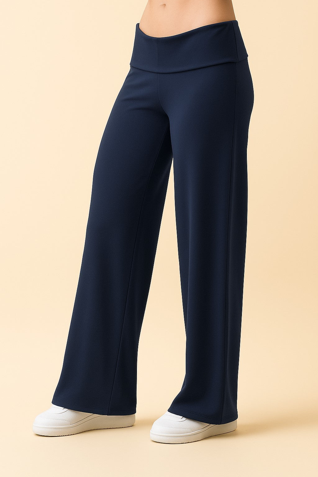 Navy Wide Leg Fold Over Maternity Lounge Pants