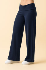 Navy Wide Leg Fold Over Lounge Pants