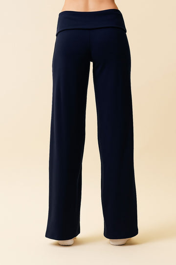 Navy Wide Leg Fold Over Lounge Pants
