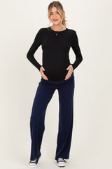 Navy Wide Leg Fold Over Maternity Lounge Pants