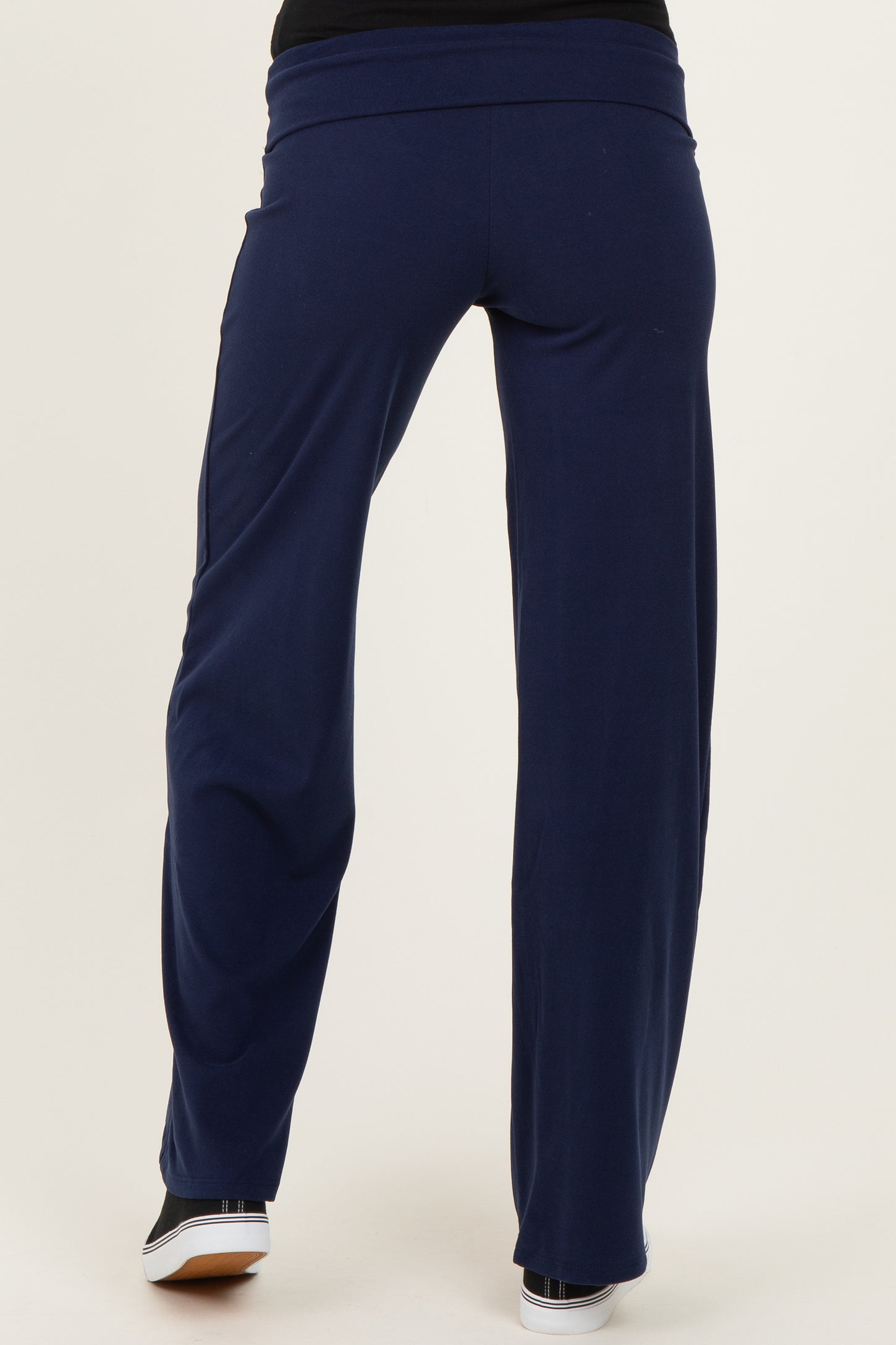 Navy Wide Leg Fold Over Maternity Lounge Pants