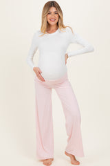 Light Pink Wide Leg Fold Over Maternity Lounge Pants