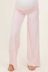 Light Pink Wide Leg Fold Over Maternity Lounge Pants
