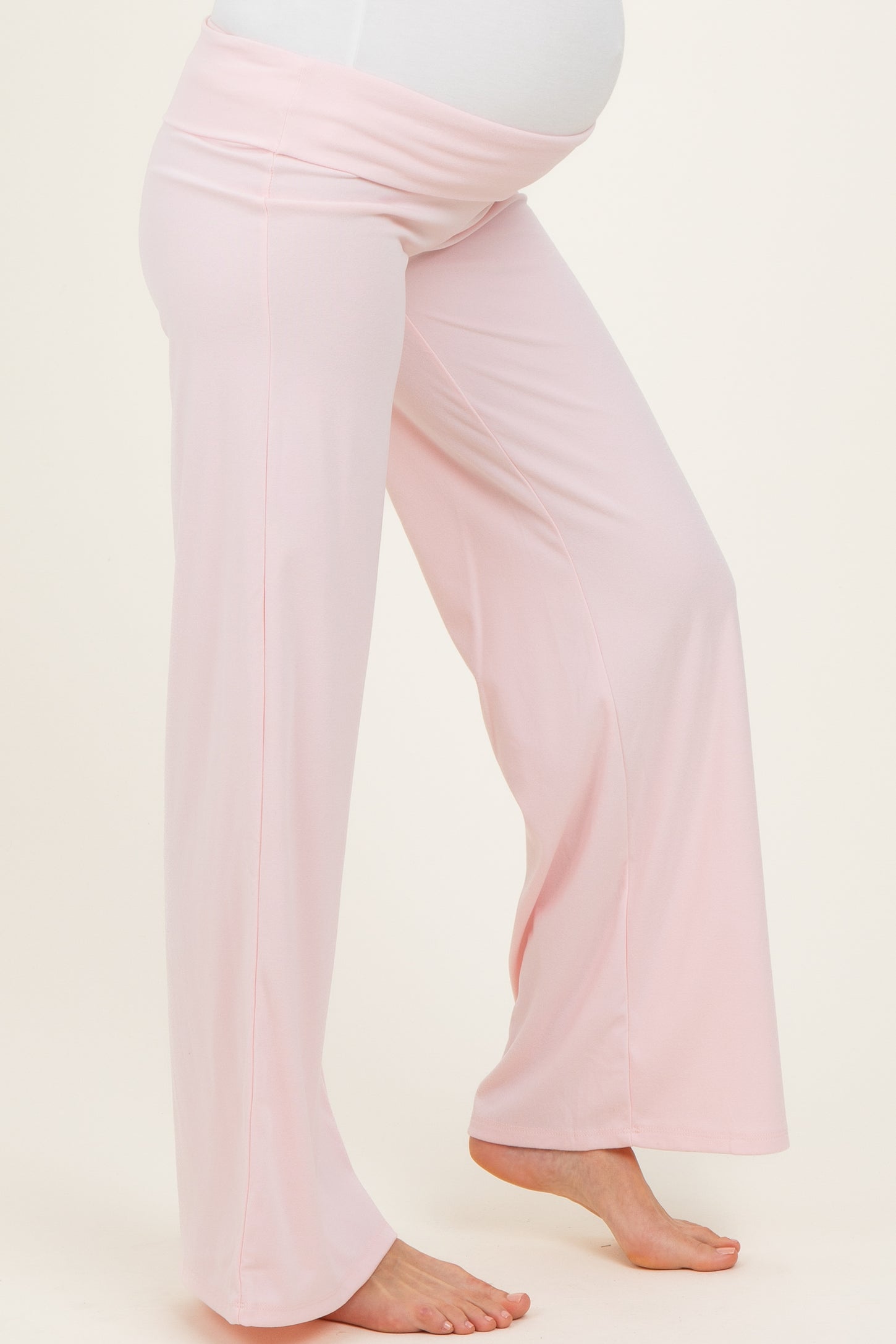 Light Pink Wide Leg Fold Over Maternity Lounge Pants