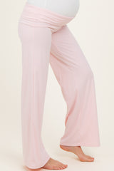 Light Pink Wide Leg Fold Over Maternity Lounge Pants