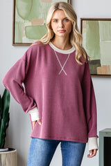 Burgundy Textured Rib Relaxed Fit Maternity Pullover Top