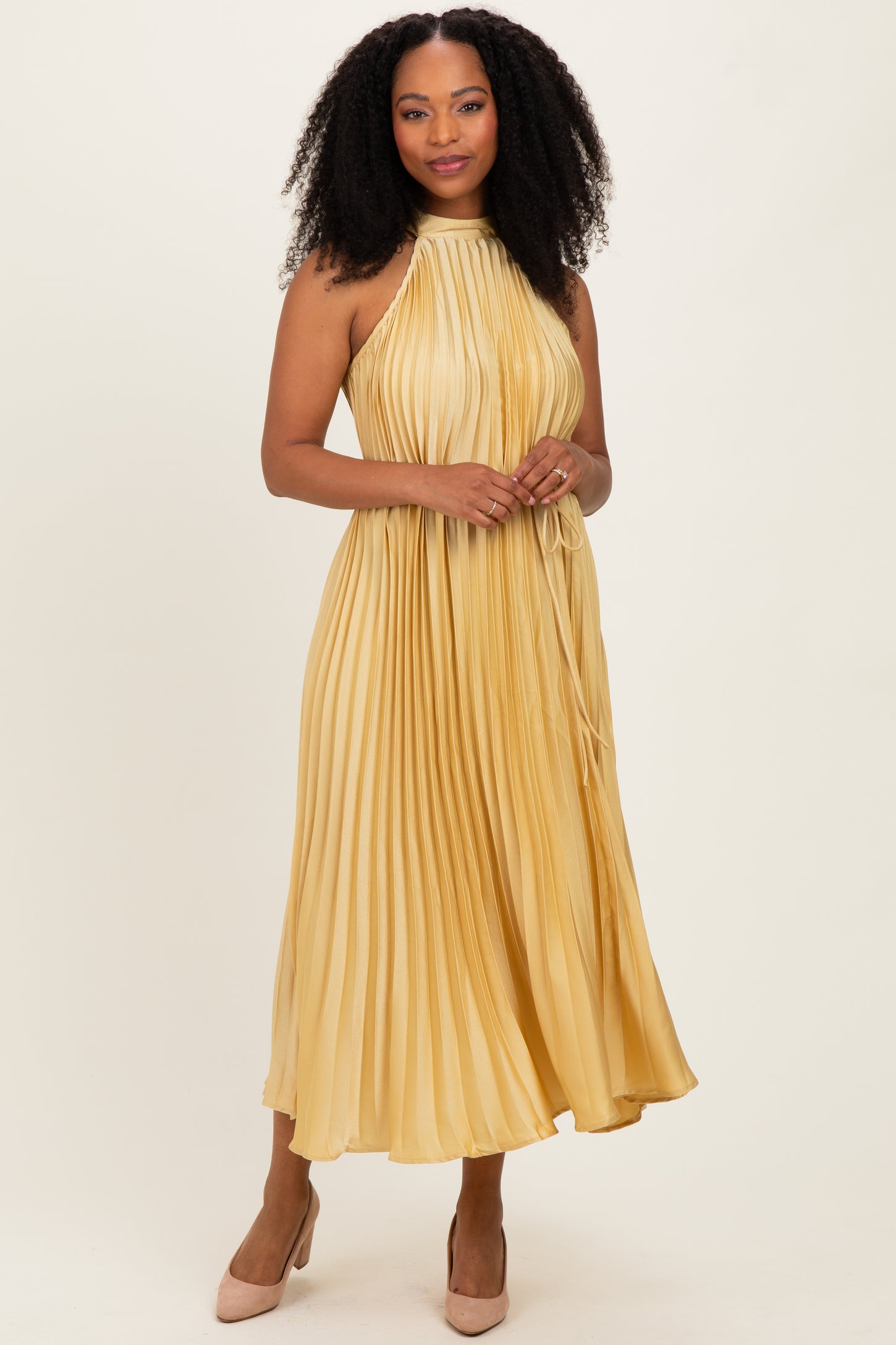 Yellow Pleated Maternity Halter Dress PinkBlush Yellow Pleated Maternity Halter Dress PinkBlush